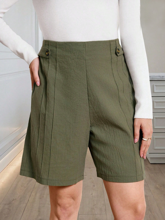 Vintage Plain Mid Waist Straight Pants Shorts