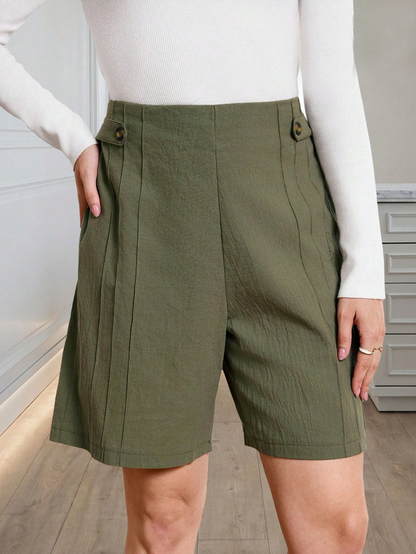 Vintage Plain Mid Waist Straight Pants Shorts