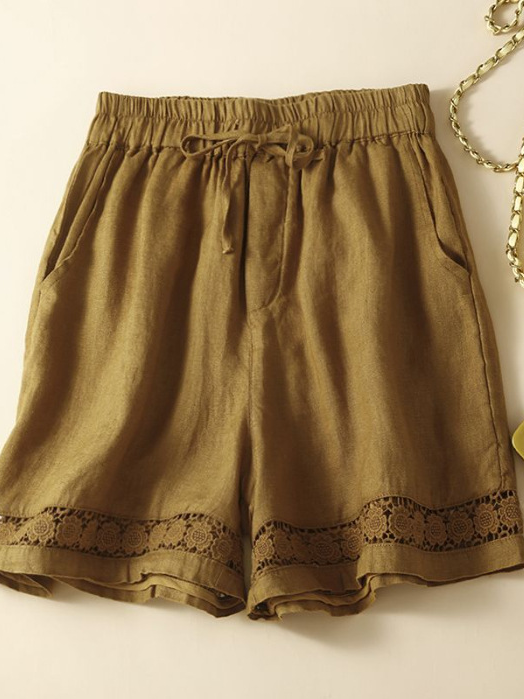 Casual Plain High Waist Wide Leg Pants Shorts