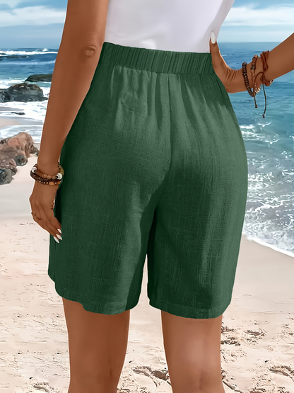 Vintage Plain Mid Waist Straight Pants Shorts