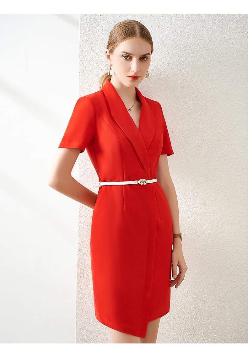 V-neck Faux Wrap Mini Dress