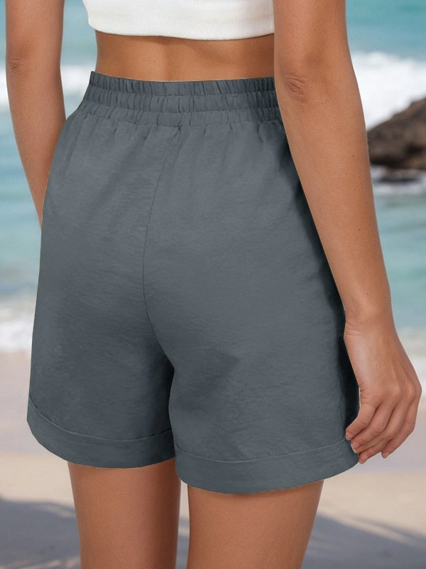 Casual Plain Natural Drawstring Straight Pants Shorts