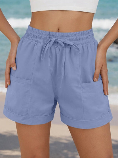 Casual Plain Natural Drawstring Straight Pants Shorts