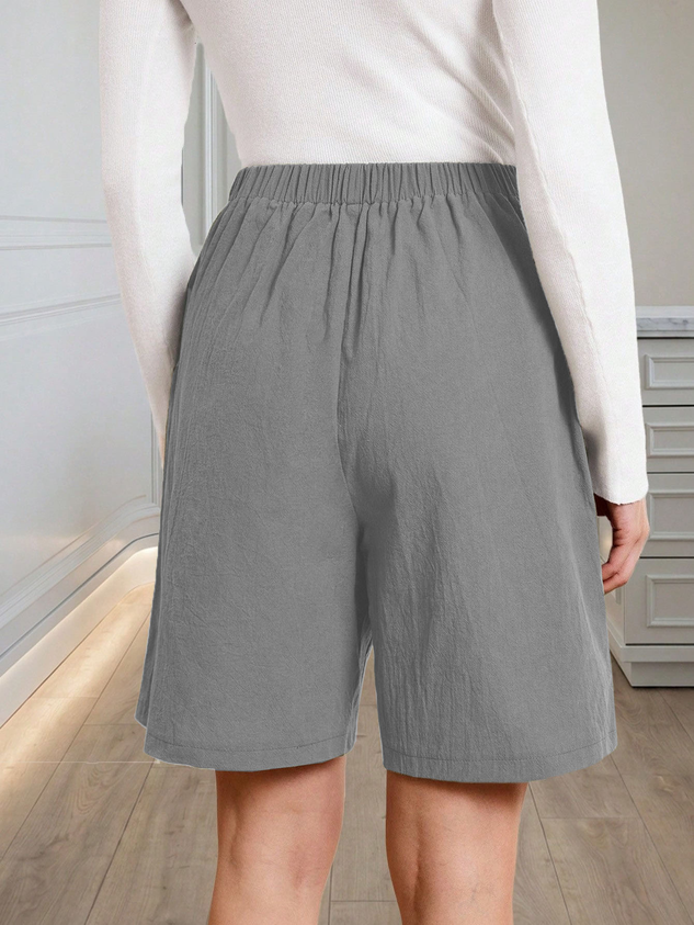 Vintage Plain Mid Waist Straight Pants Shorts