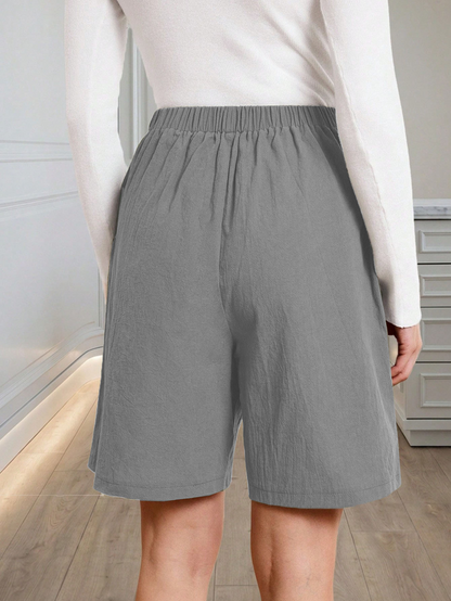 Vintage Plain Mid Waist Straight Pants Shorts