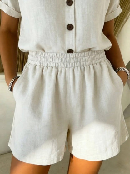 Vintage Plain Natural Straight Pants Shorts
