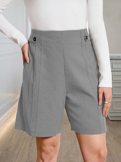Vintage Plain Mid Waist Straight Pants Shorts