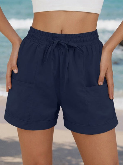 Casual Plain Natural Drawstring Straight Pants Shorts