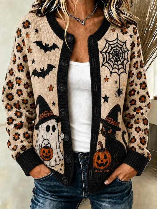 Women Cat Long Sleeve Comfy Vintage Printing Cardigan