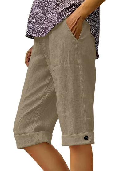 Casual Plain High Waist Straight Pants Shorts