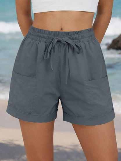 Casual Plain Natural Drawstring Straight Pants Shorts