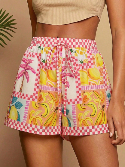 Casual Floral Mid Waist Straight Pants Shorts