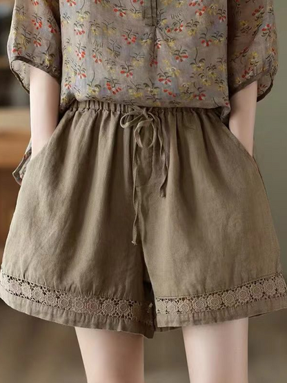 Casual Plain High Waist Wide Leg Pants Shorts