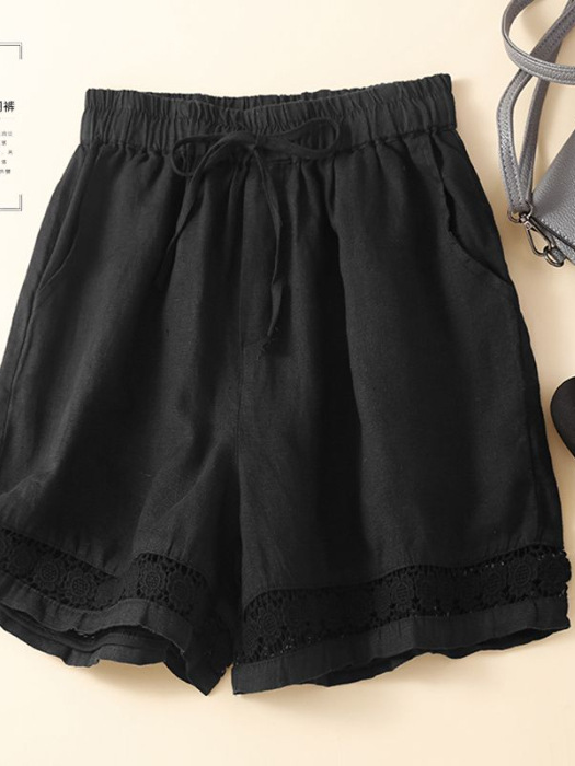 Casual Plain High Waist Wide Leg Pants Shorts