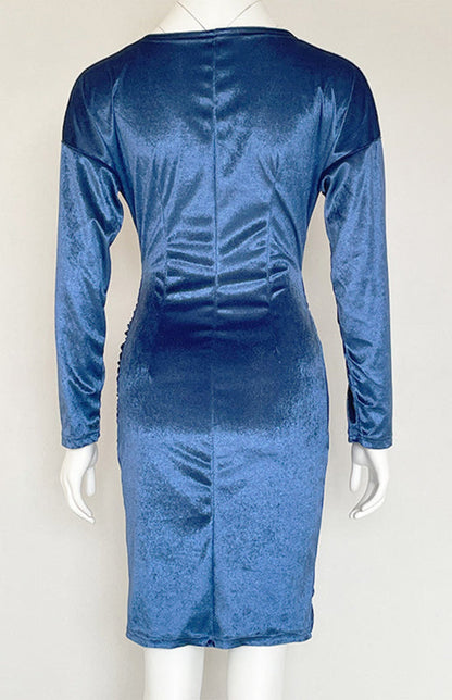 Womens Sexy Velvet V Neck Slim Fit Long Sleeved Dress SIZE S-3XL