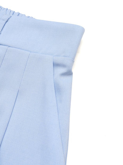 Casual Plain Natural Elastic Waist Split Joint Straight Pants Shorts