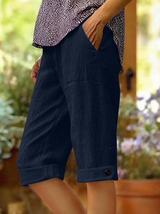 Casual Plain High Waist Straight Pants Shorts