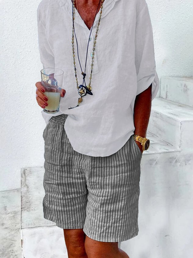 Casual Striped Natural Printing Straight Pants Shorts