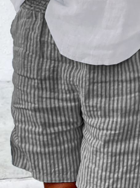 Casual Striped Natural Printing Straight Pants Shorts