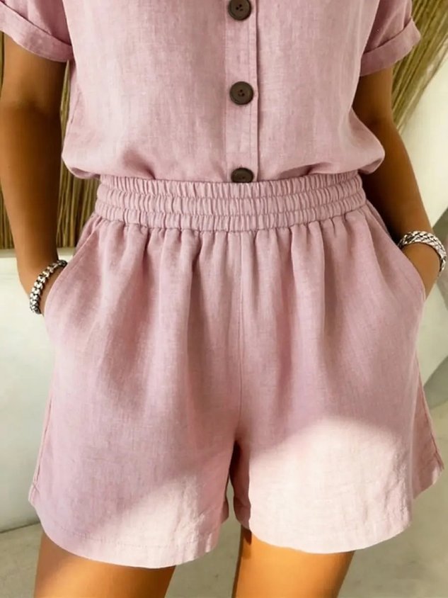 Vintage Plain Natural Straight Pants Shorts