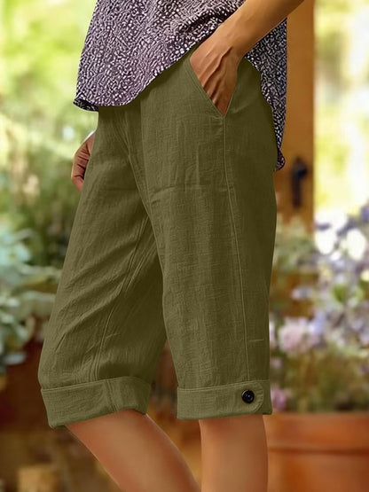 Casual Plain High Waist Straight Pants Shorts