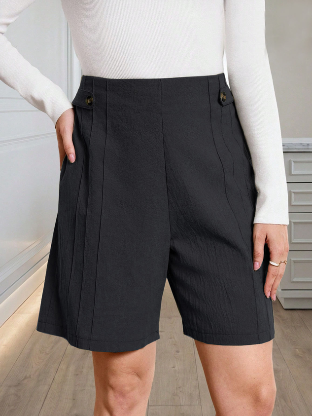 Vintage Plain Mid Waist Straight Pants Shorts