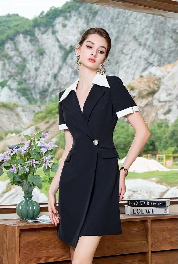 Black and White Wrap Mini Dress