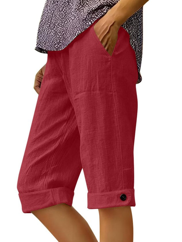 Casual Plain High Waist Straight Pants Shorts