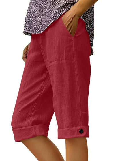 Casual Plain High Waist Straight Pants Shorts