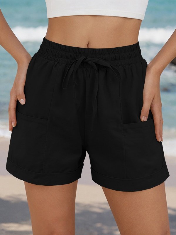 Casual Plain Natural Drawstring Straight Pants Shorts