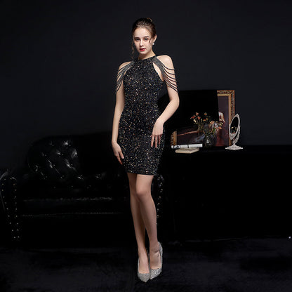 Sexy High Neck Fringe Cocktail Mini Dress