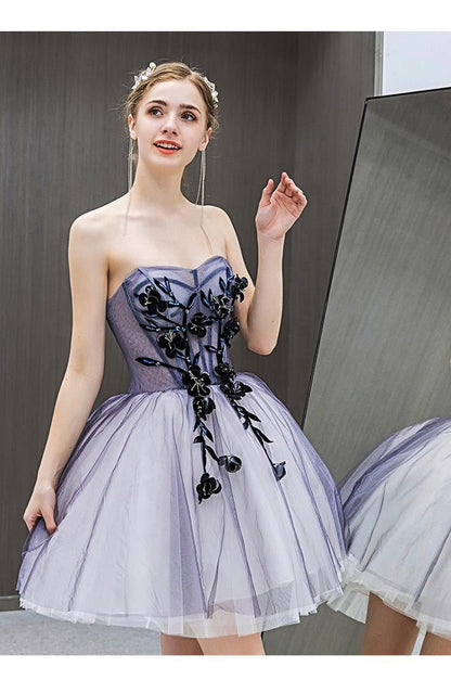 Purple Short Puffy Tulle Wedding Bridesmaid Dress