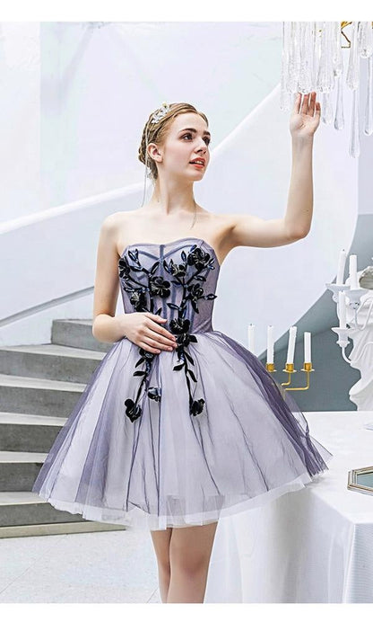 Purple Short Puffy Tulle Wedding Bridesmaid Dress