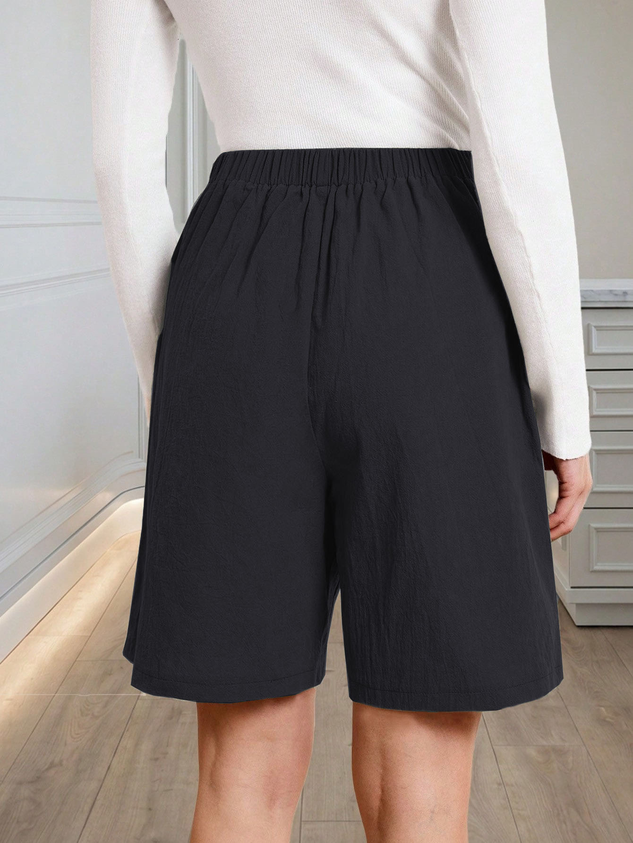 Vintage Plain Mid Waist Straight Pants Shorts