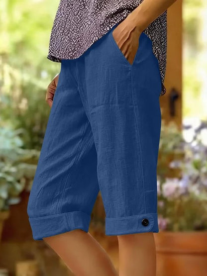 Casual Plain High Waist Straight Pants Shorts