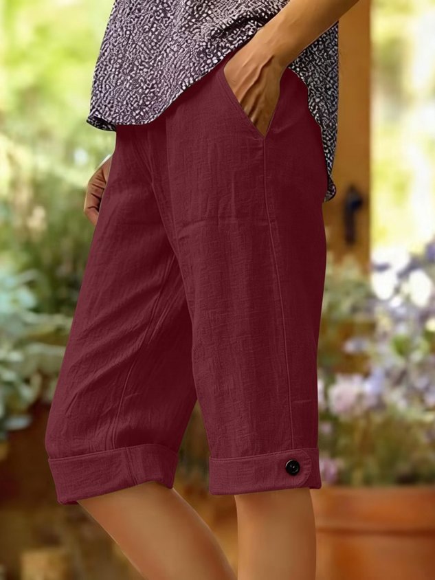 Casual Plain High Waist Straight Pants Shorts