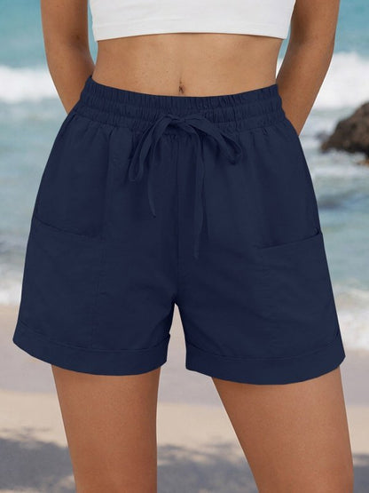 Casual Plain Natural Drawstring Straight Pants Shorts