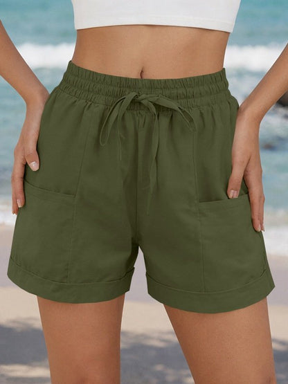 Casual Plain Natural Drawstring Straight Pants Shorts