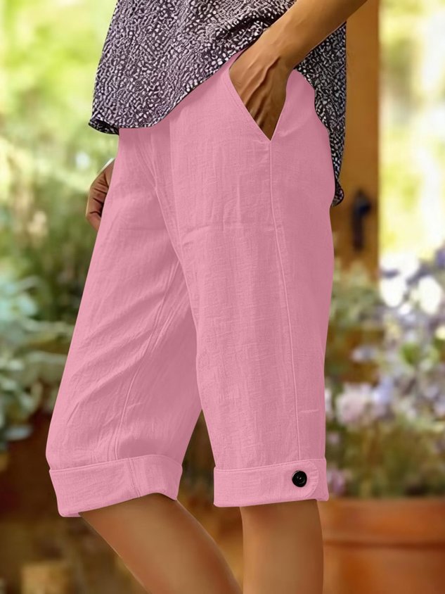 Casual Plain High Waist Straight Pants Shorts