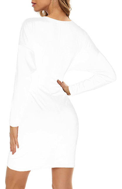 Womens Sexy Velvet V Neck Slim Fit Long Sleeved Dress SIZE S-3XL