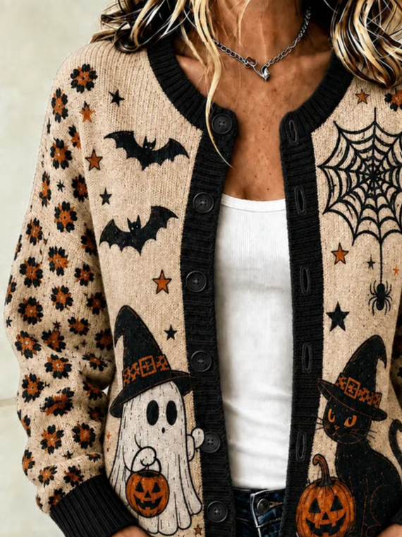 Women Cat Long Sleeve Comfy Vintage Printing Cardigan