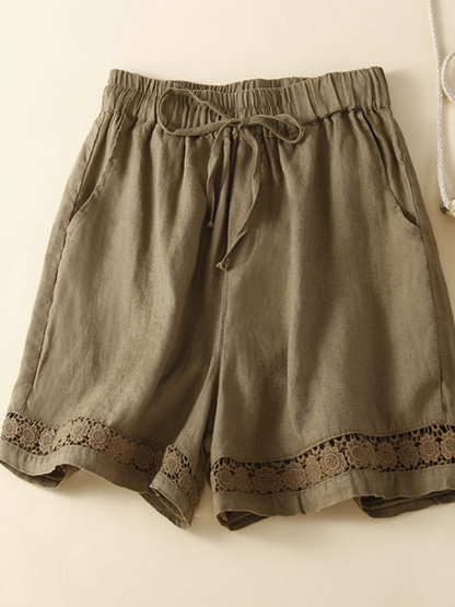 Casual Plain High Waist Wide Leg Pants Shorts