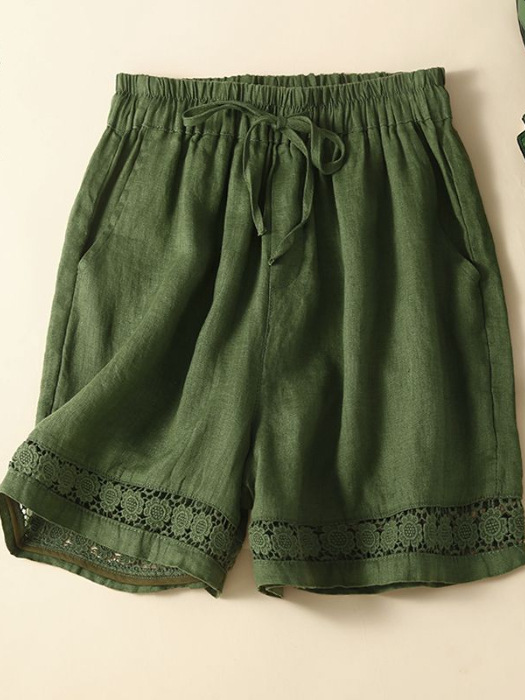Casual Plain High Waist Wide Leg Pants Shorts