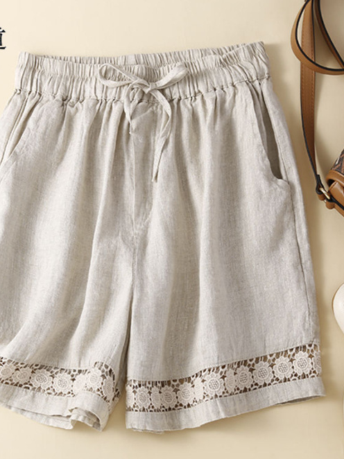 Casual Plain High Waist Wide Leg Pants Shorts