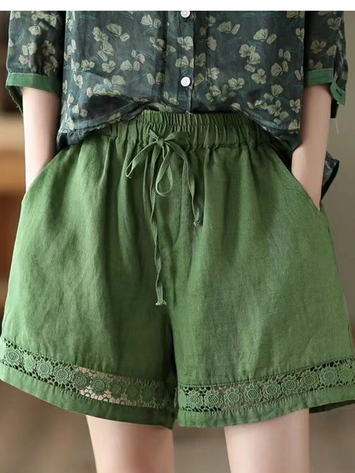 Casual Plain High Waist Wide Leg Pants Shorts