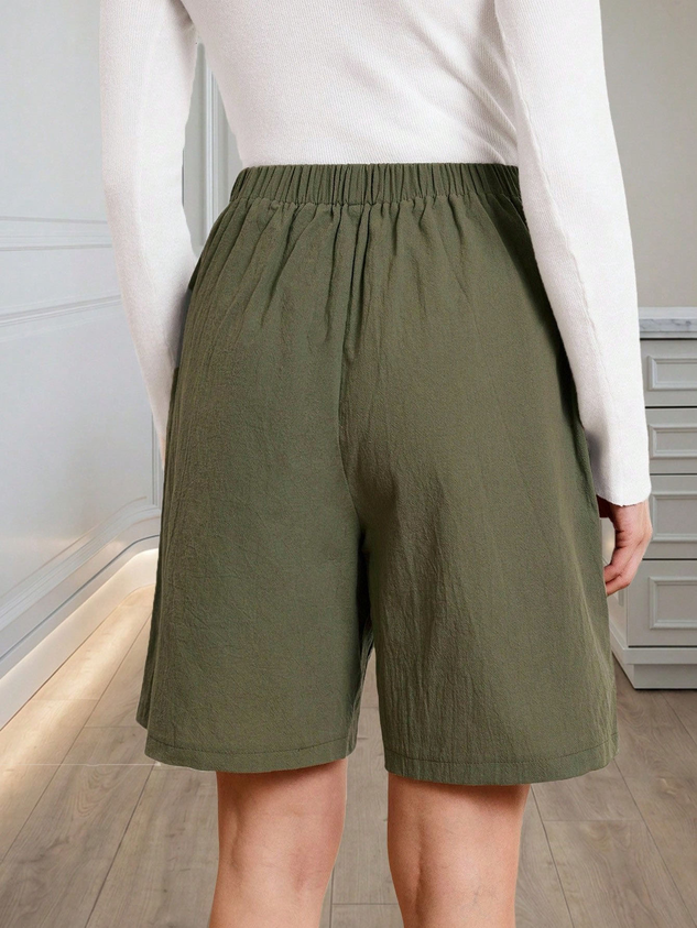 Vintage Plain Mid Waist Straight Pants Shorts