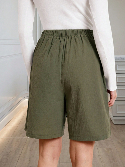 Vintage Plain Mid Waist Straight Pants Shorts