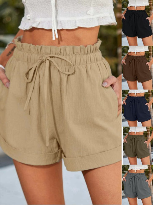 Casual Plain Natural Drawstring Straight Pants Shorts