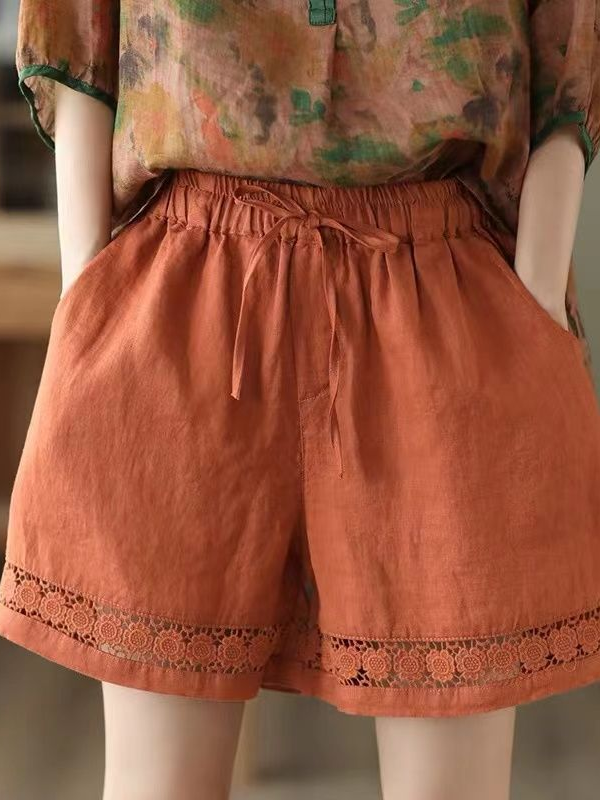 Casual Plain High Waist Wide Leg Pants Shorts