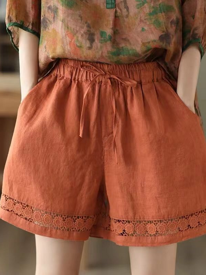 Casual Plain High Waist Wide Leg Pants Shorts
